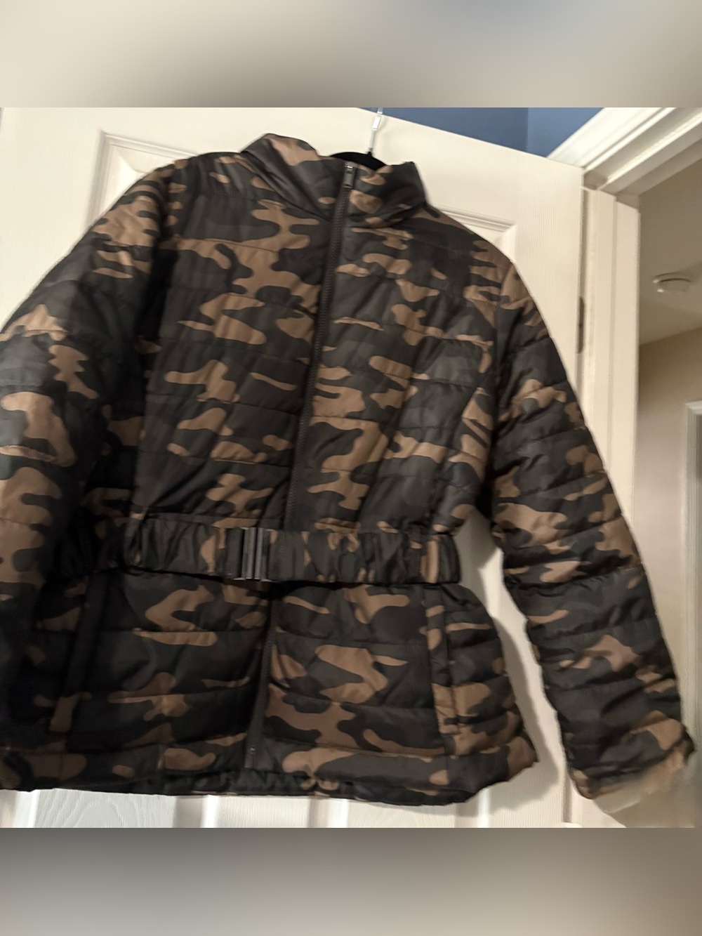 NWT NY&C New York & Company Camo Puffer Jacket XXL Belted Quilted Coat